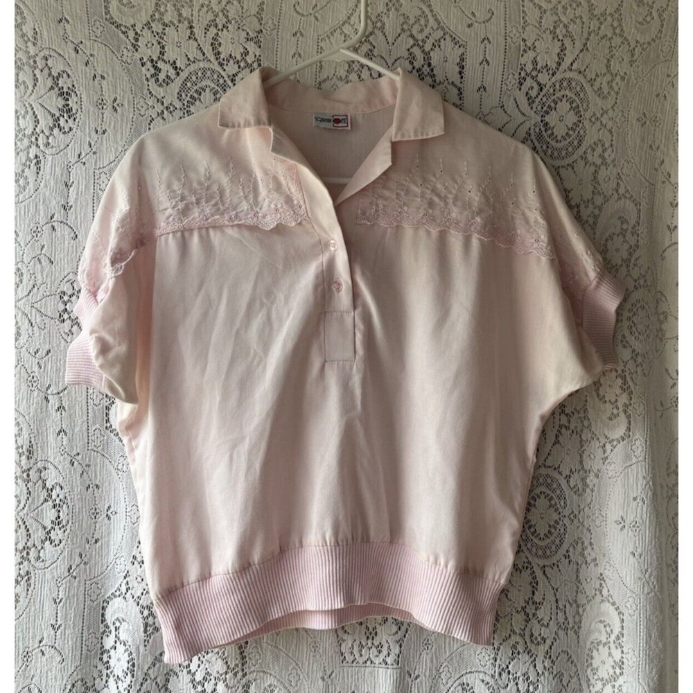 Vintage Square One Pink Lace Crop Top Made USA Coquette‎ Cottagecore